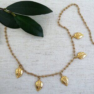 Catherine Popesco Delicate Gold Necklace with Leaf Charms NWT